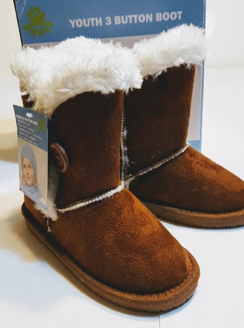 Dawgs Toddler Youth 3-Button Microfiber Boots Size 6-7 Color Chestnut New